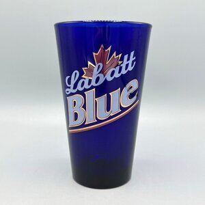 Labatt Blue 16 Oz. Cobalt Blue Pint Glass Gold Trim Maple Leaf Logo Libbey Glass